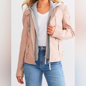 Mauritius Blush Leather Jacket with Removable Hoodie